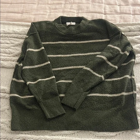 Aerie Olive Green Striped Sweater - Picture 2 of 5
